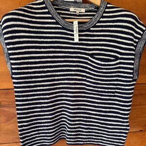 Madewelll Navy & White Strip Sleeveless Sweater
